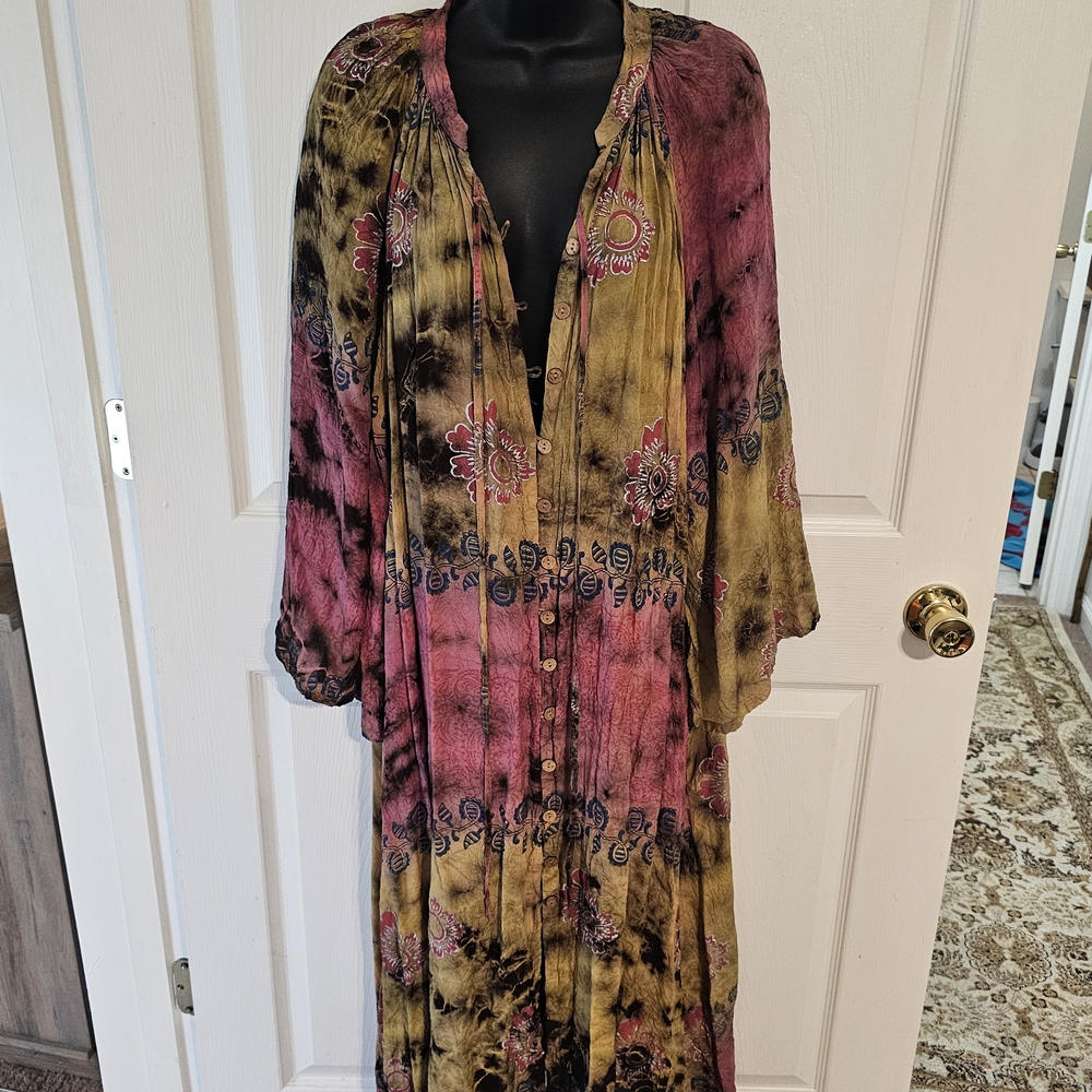 Kantha Bae Woodstock Duster Free Size Bohemian Tie-Dye Maxi Dress